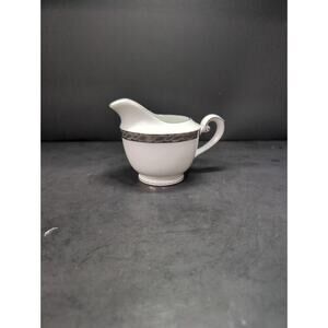 Fukagawa Arita Creamer White‎ Silver Fern Scroll, Hand Painted Japanese Creamer